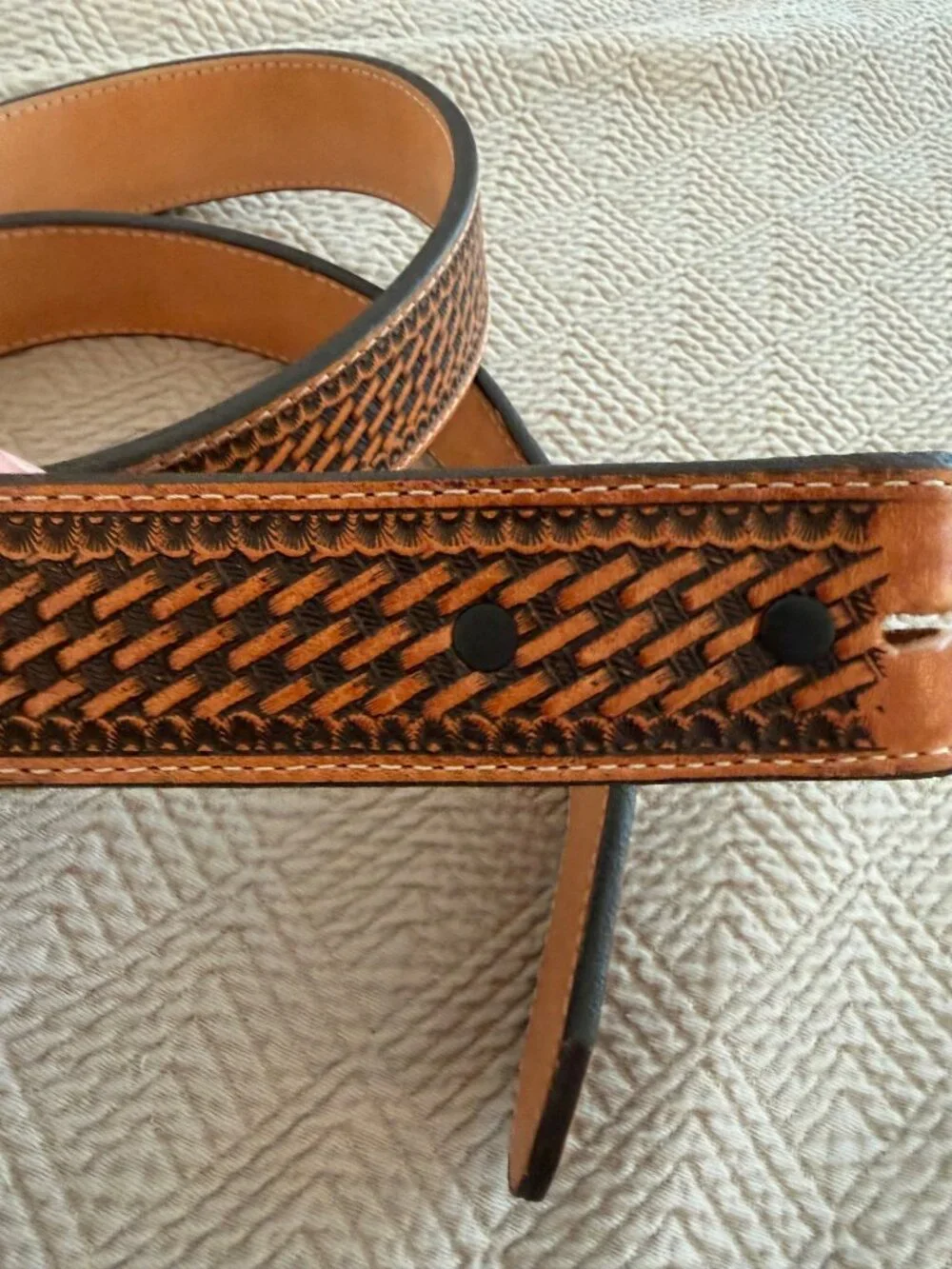 Justin Mens Bronco Weave Leather Western Style Belt Size 38 Tan Brown Casual USA